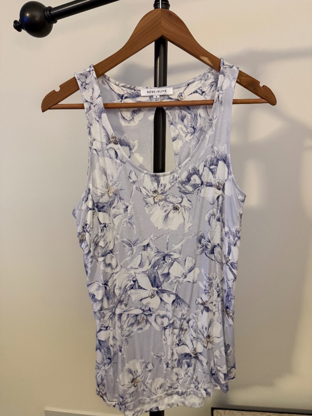 Rose + Olive Lilac Blue & White Floral Soft Jersey Tank Top – Size S